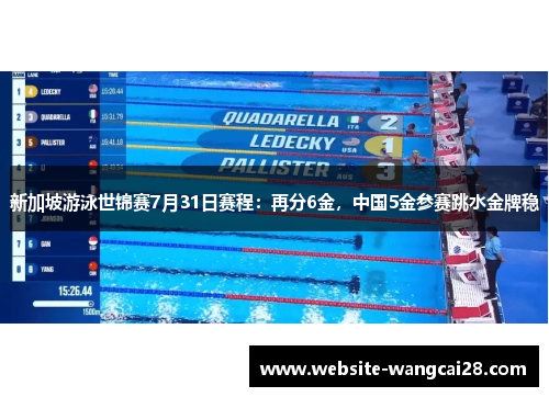 新加坡游泳世锦赛7月31日赛程：再分6金，中国5金参赛跳水金牌稳